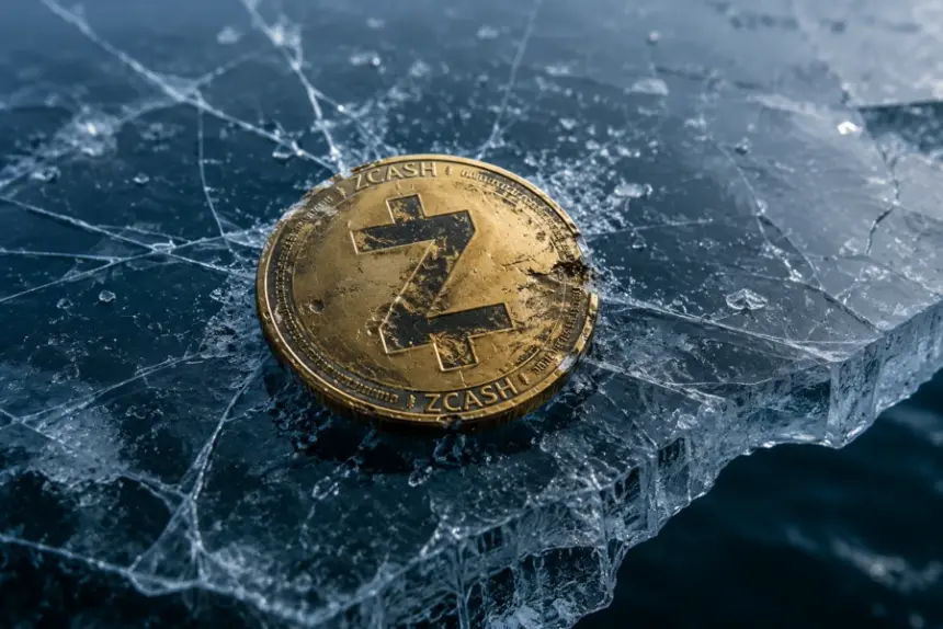 Zcash price chart showing sharp decline