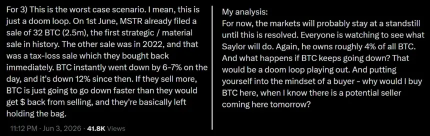Social media post analysis from user zeroxkyle discussing potential market impacts