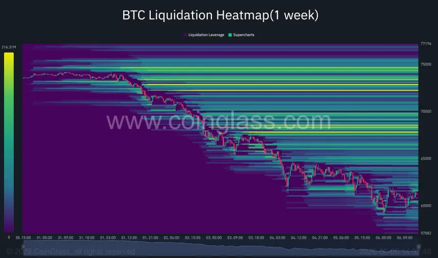 Bitcoin liquidation heatmap.