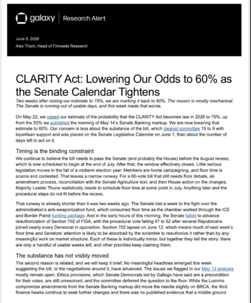 A graphical chart illustrating legislative analysis or crypto market trends, relevant to the CLARITY Act discussion.