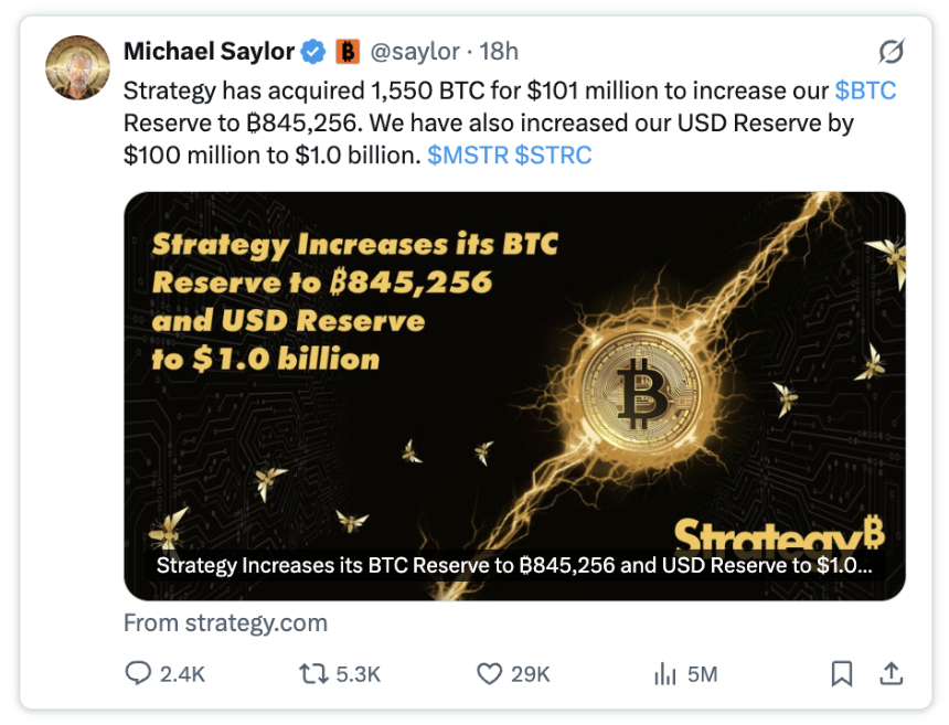 Saylor买了1550枚BTC，却是Strategy近期最糟糕的一笔交易