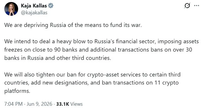 Kaja Kallas, EU High Representative for Foreign Affairs and Security Policy, announces sanctions