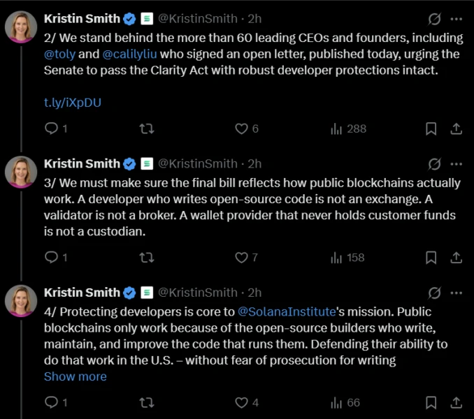 Kristin Smith's post on X regarding the CLARITY Act