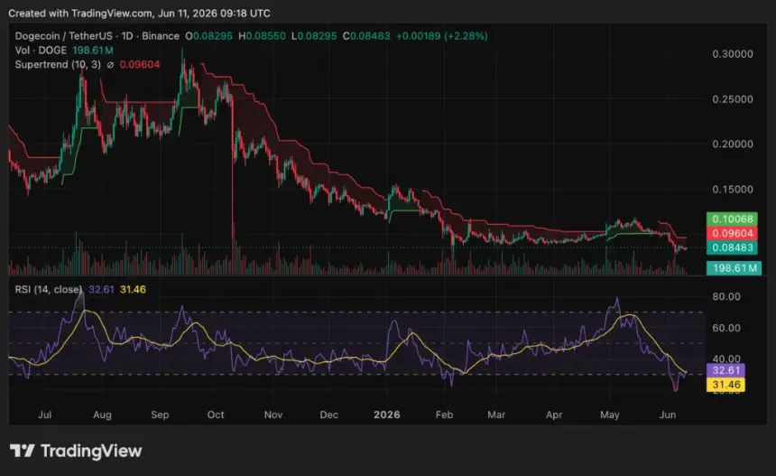 Dogecoin (DOGE) price chart, source: crypto.news