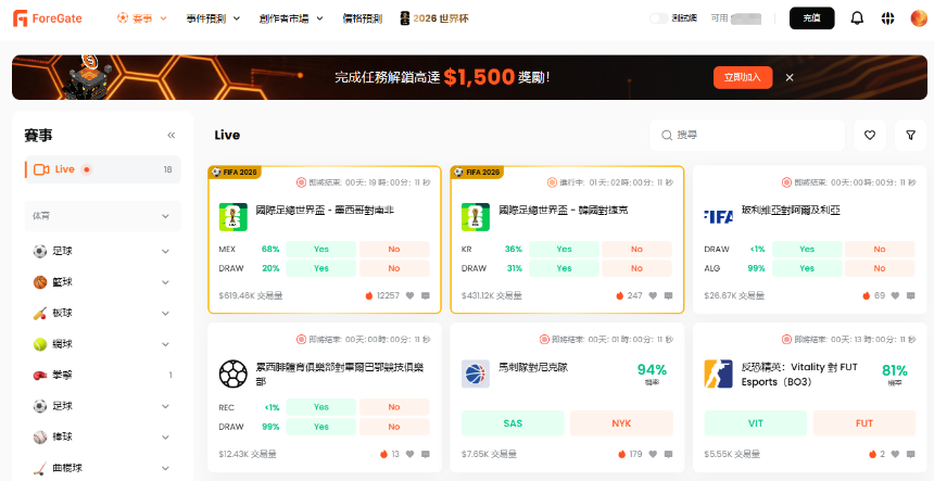 ForeGate赛事预测板块界面