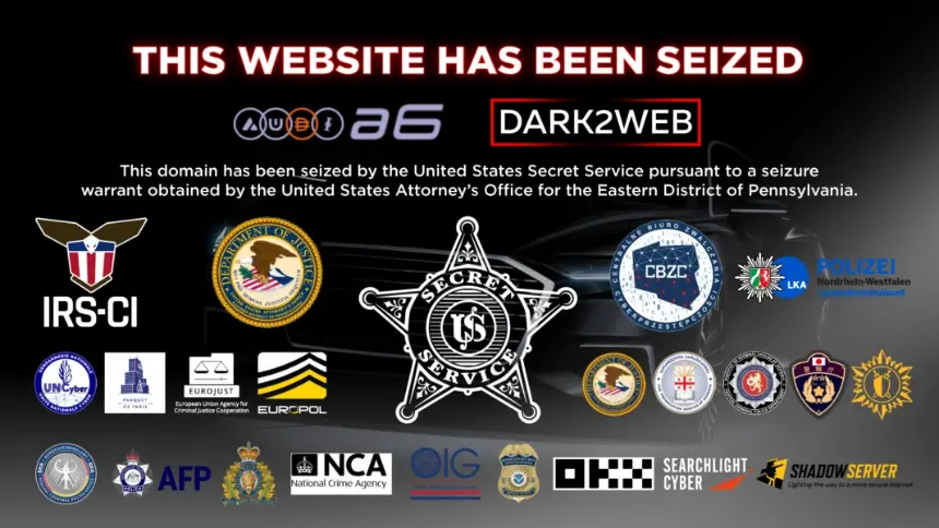 Law enforcement seizure banner on the AudiA6 crypto laundering service website