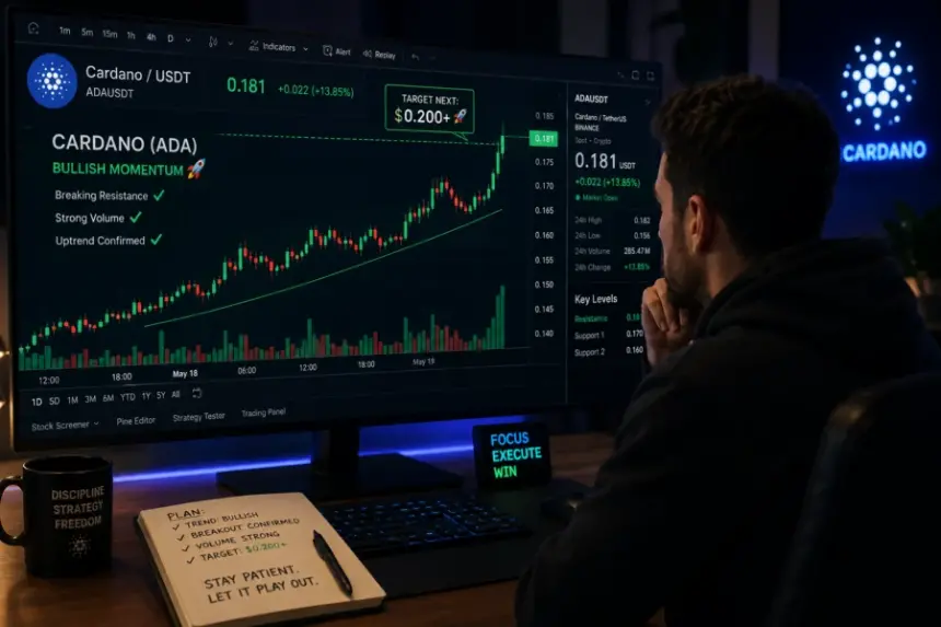 A trader analysing a bullish Cardano chart