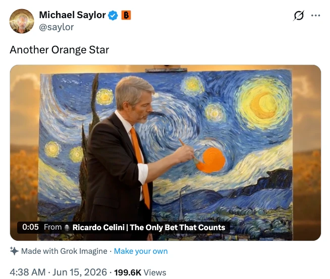 Michael Saylor's social media post hinting at Bitcoin purchase