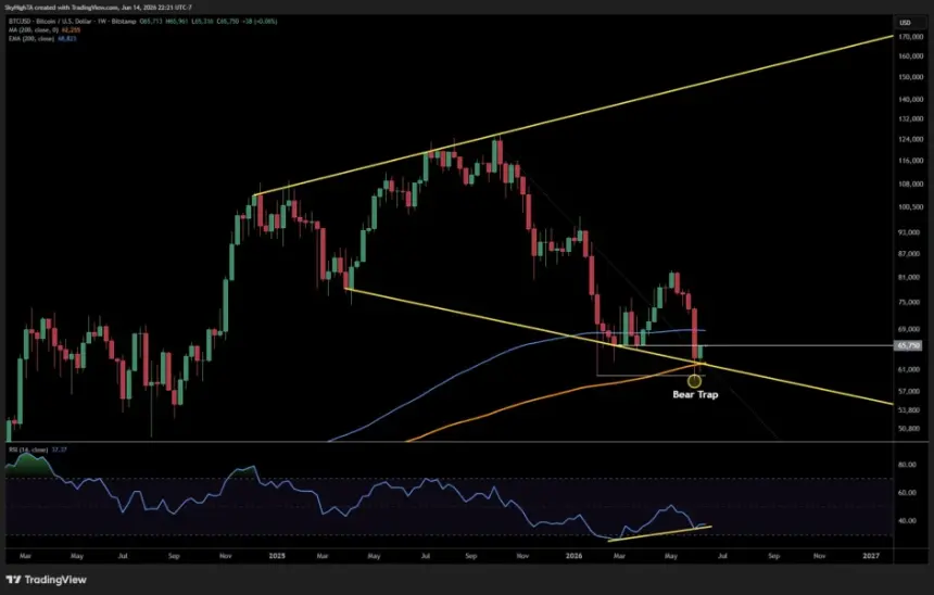 BTC one-week chart with analysis from SuperBro