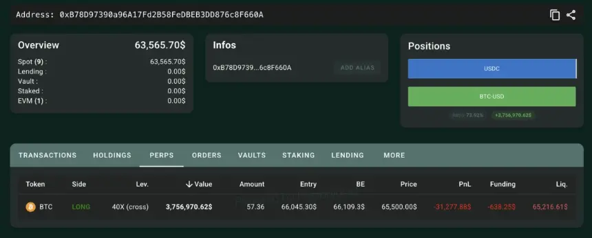 Andrew Tate Bitcoin Long Position.