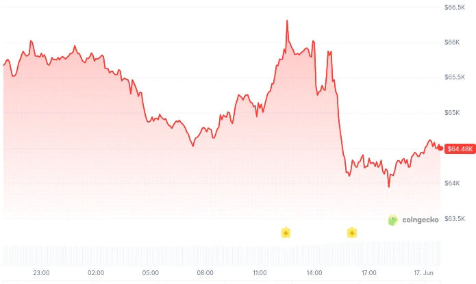 Bitcoin (BTC) Price Performance - 24 Hours. Source: CoinGecko