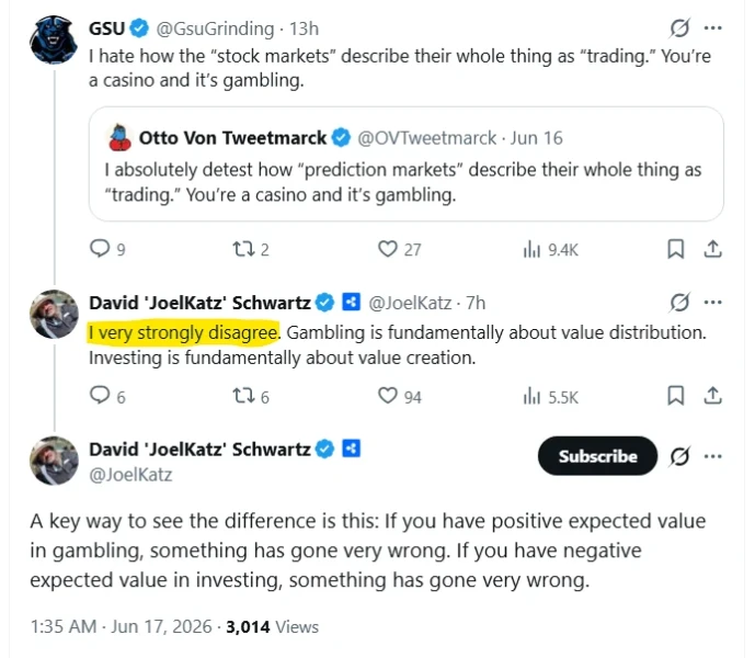 David Schwartz Rejects “Markets are Casinos’ Claim In Fresh Debate