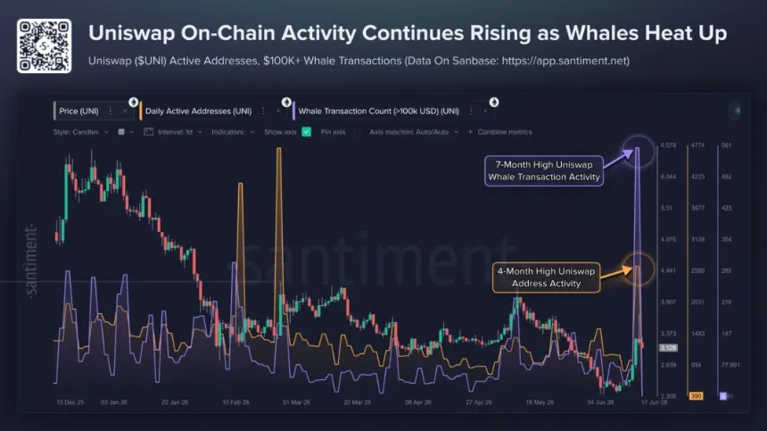 Uniswap Active Addresses and Whale Transaction Count Chart