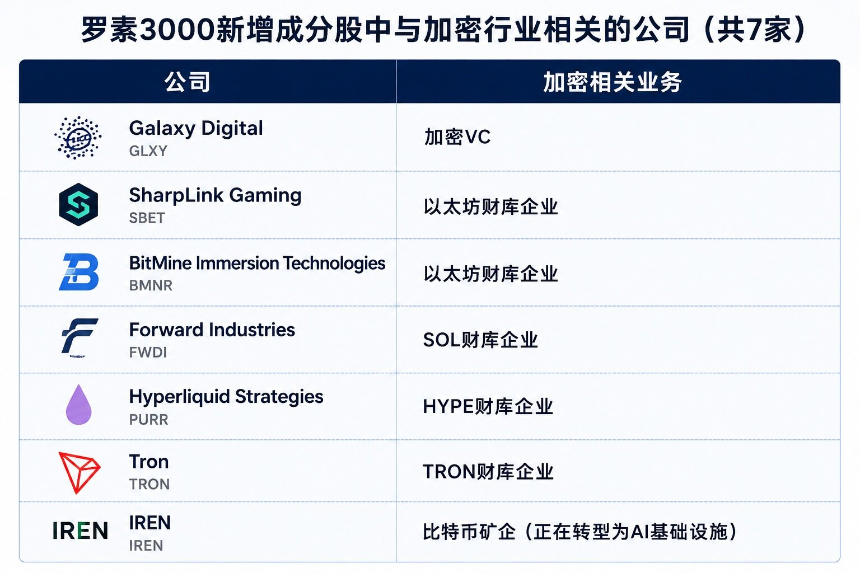 罗素3000指数新增公司中与加密相关的公司（由AI制图）