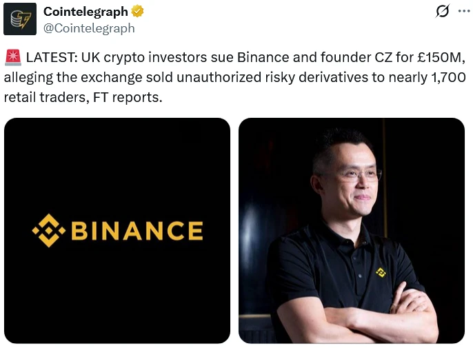 UK Investors File $200M Lawsuit Against Binance and CEO Changpeng Zhao Over Unregulated Crypto Derivatives