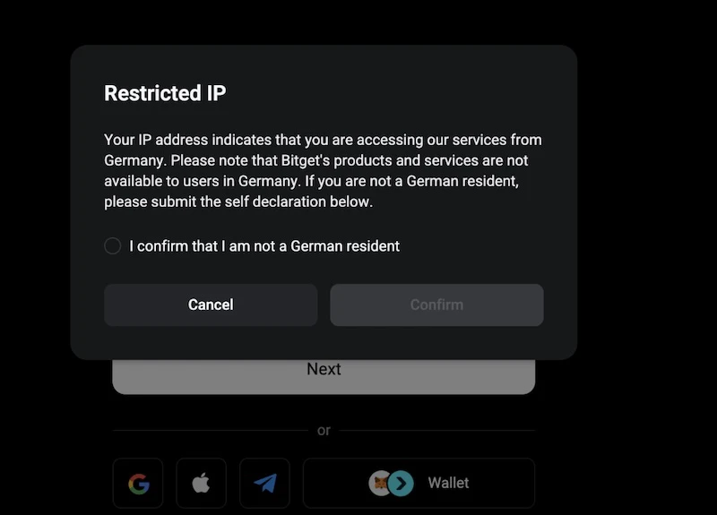 Bitget's registration flow