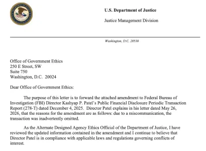 FBI 局长 Kash Patel 修正了迟来披露的 25 万美元 MicroStrategy 比特币投资   