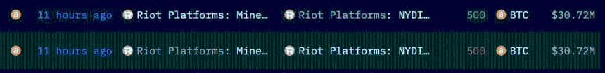 Riot Platform's BTC transfer