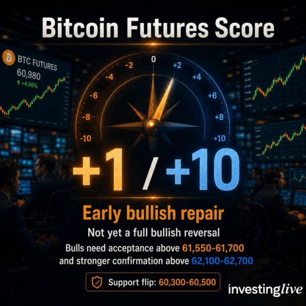 Bitcoin futures score today at investingLive.com 02 July '26