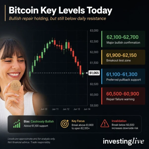 Bitcoin key levels today, 03 July 2026, Itai Levitan at investingLive.com
