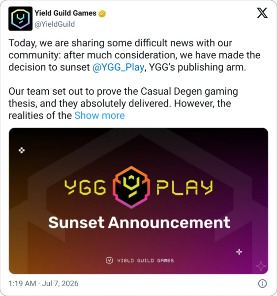 Yield Guild Games Shuts Down Gaming Arm, Lays Off 35 Staff to Pivot Toward AI Data Economy