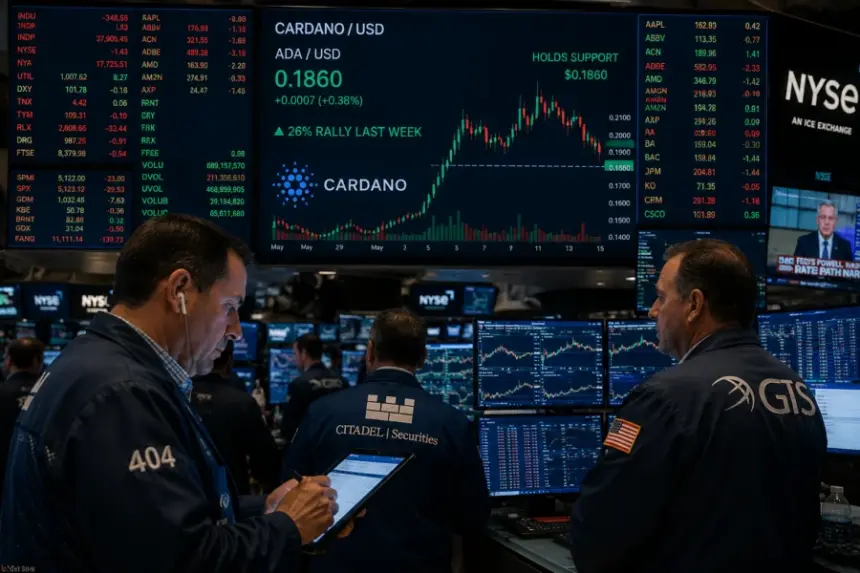 Stock exchange traders analyzing Cardano after its rally