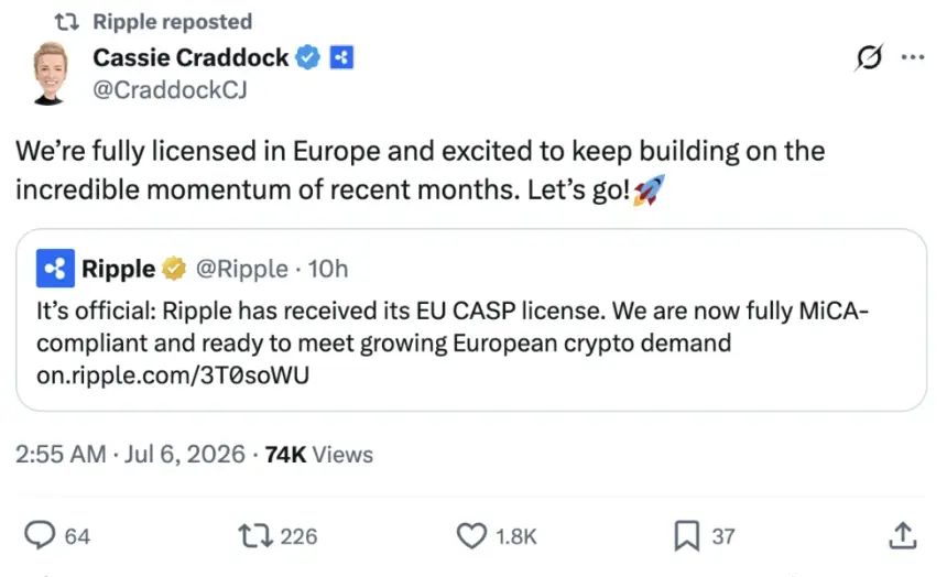 Ripple Becomes One of First Firms Fully Authorized Under EU’s MiCA Crypto Framework
