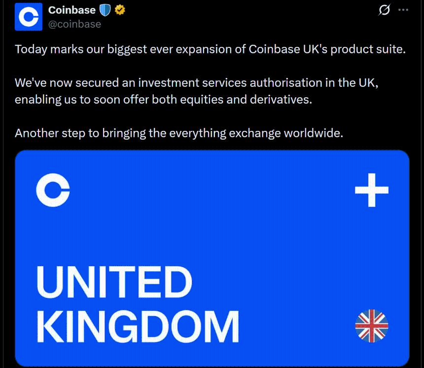  Coinbase secures U.K MiFID license to take next step in multi-asset investing 