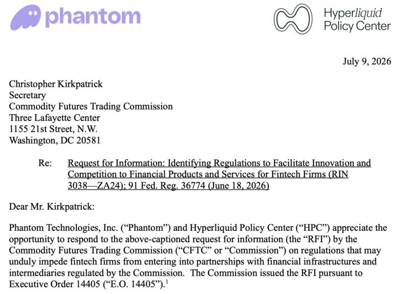 Phantom and Hyperliquid Urge CFTC to Update Rules for Onchain Derivatives