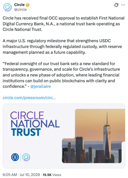 USDC issuer Circle wins final approval for US national trust bank charter