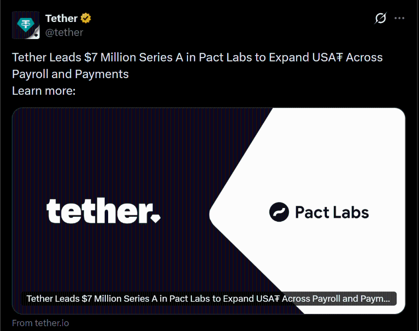 Tether CEO: ‘Demand for dollar settlement is a wages story’ – $7M Pact Labs investment proves it