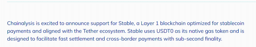 Chainalysis支持Stable链的合规监控