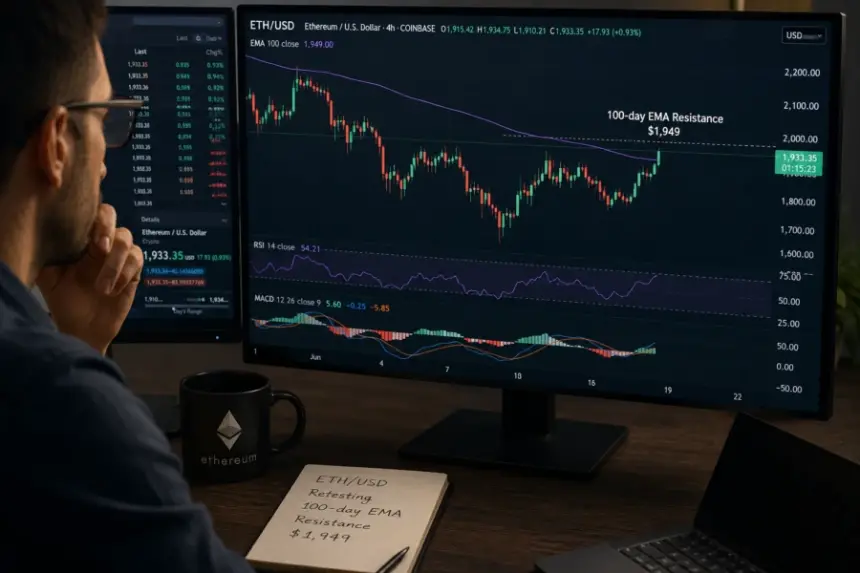 Ethereum Holds Above $1,900 as BitMine Reports Surging Staking Revenue; Key Resistance at $1,949