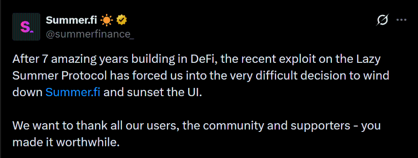 Summer.fi shuts down after exploit – Lazy Summer DAO to resume withdrawals