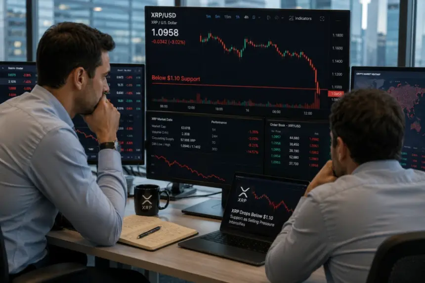 XRP Drops Below $1.10 as Institutional Demand Fades; Can $1 Support Hold?