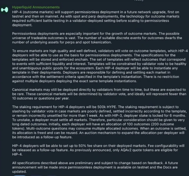 Hyperliquid Unveils HIP-4 Outcome Markets Proposal as HYPE Holds Key Support Near $60.8