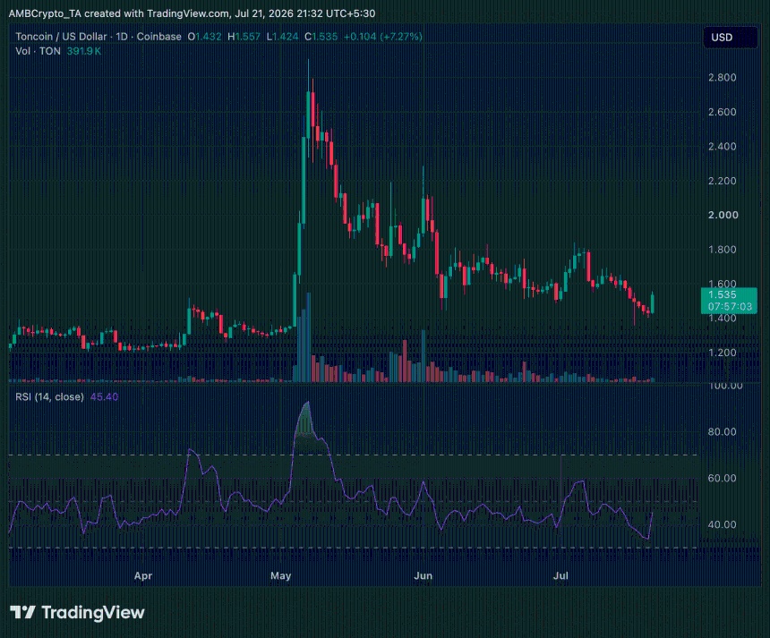 TON/GRAM 1-day price trend chart