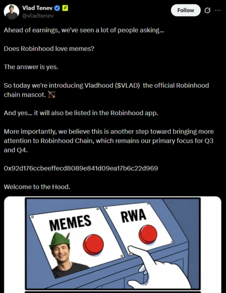 Robinhood CEO Vlad Tenev's X Account Hacked in Fake 'VLAD' Memecoin Scam