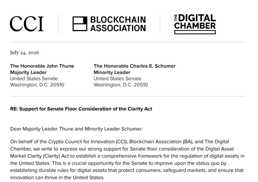 Crypto Advocacy Groups Urge Senate to Prioritize CLARITY Act Amid Democratic Backlash Over Ethics Rules