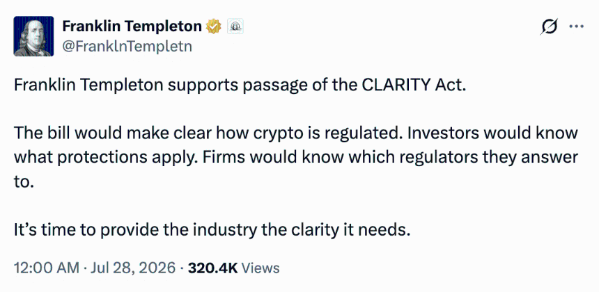 Franklin Templeton支持CLARITY法案通过
