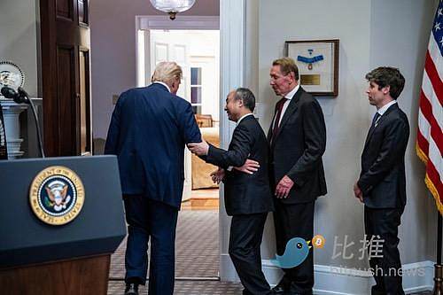 特朗普总统宣布星际之门项目后，与孙正义、埃里森和奥尔特曼在一起