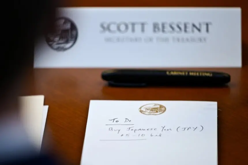 Photo of Treasury Secretary Scott Bessent's notepad at Camp David. Source: Reuters