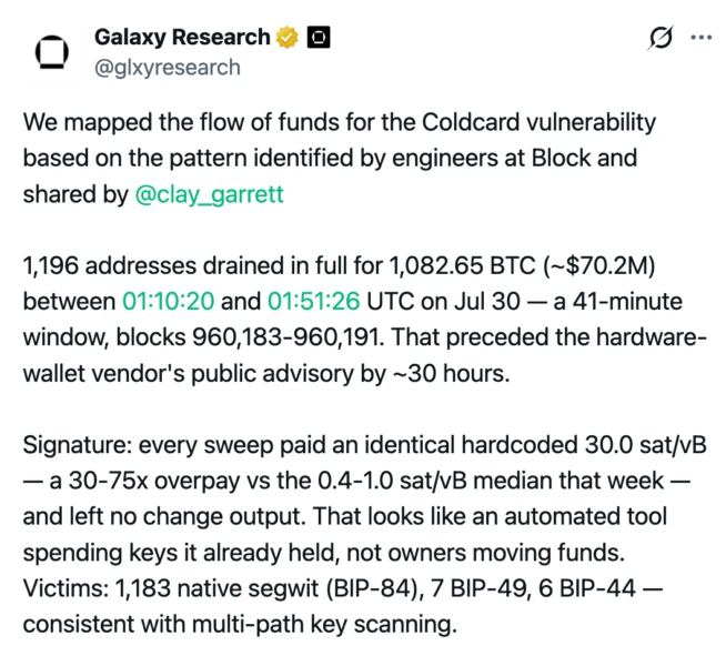 Coldcard钱包被清空的交易模式