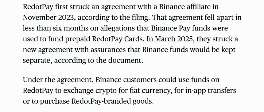 Crypto exchange Binance sues RedotPay over 470,000 diverted users, claims $472.8M in losses