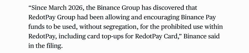 Crypto exchange Binance sues RedotPay over 470,000 diverted users, claims $472.8M in losses