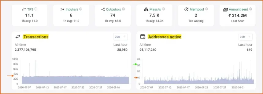 Kaspa Price Holds Critical Demand Zone as Hashrate and Active Addresses Signal Recovery