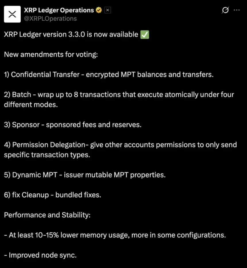XRP Ledger 3.3.0 upgrades