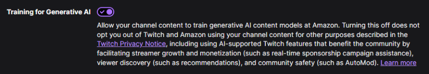 Twitch generative AI toggle
