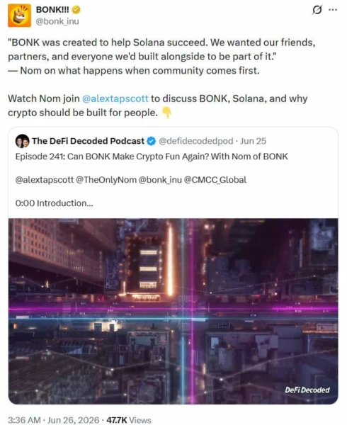 BONK highlights its community-first origins, designed to support Solana’s recovery and empower builders following the FTX collapse