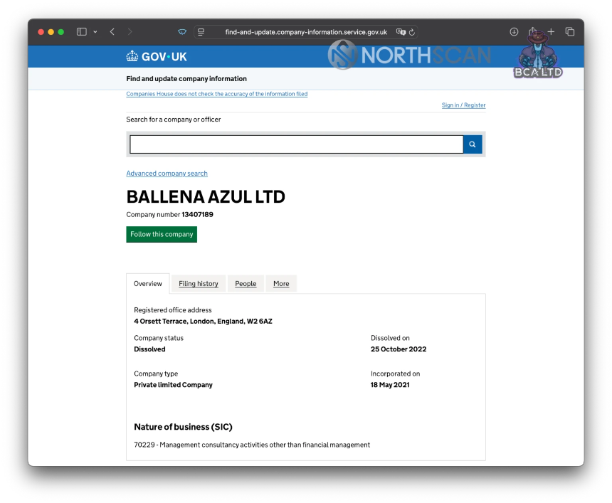 Ballena Azul LTD registration in the UK